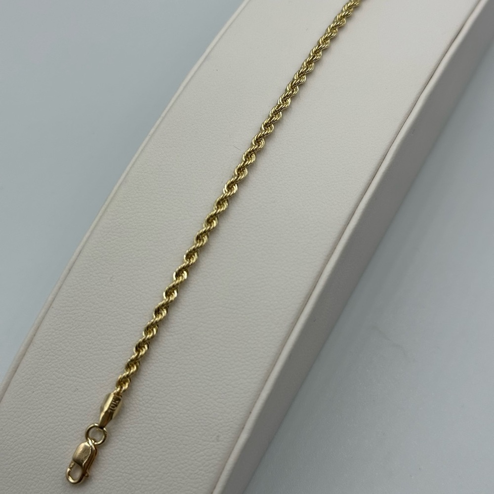 10K Yellow Gold 2.5mm Rope Bracelet 7” - Picture 2 of 2